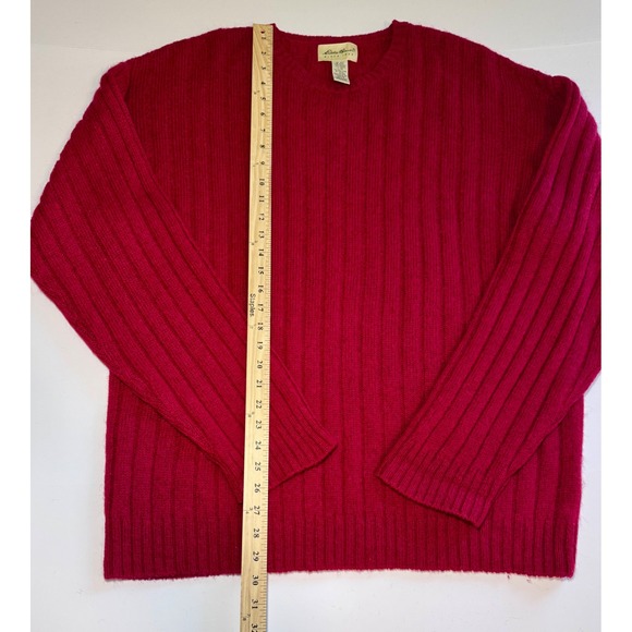 Eddie Bauer Mens Red Ribbed Wool Blend Vintage Preppy Sweater Large Tall L/G - Picture 4 of 5